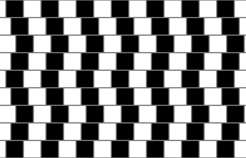 Parallel straight lines appear crooked
